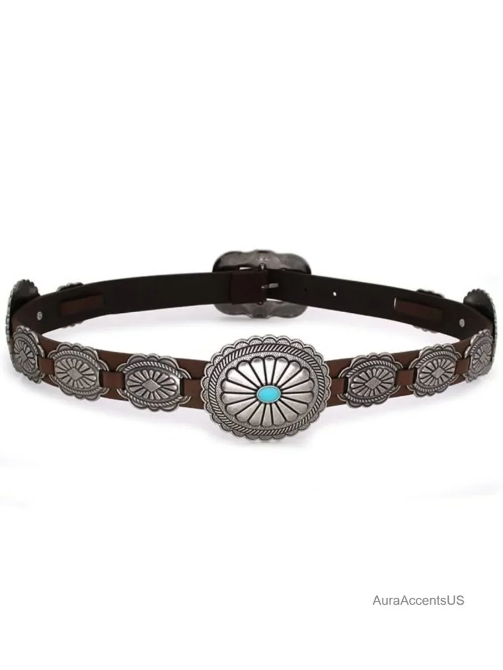 Western Concho Belt Faux Leather Cowgirl Belt for Jeans Dresses